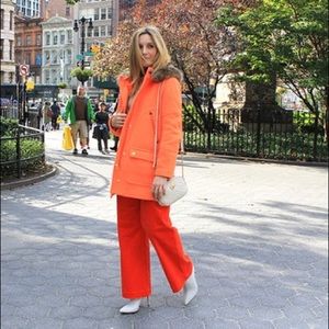 J. Crew Orange Pea Coat with Fur Collar